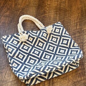 Navy and Cream Geometric Tote Bag
